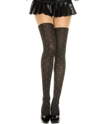 Collant fantaisie effet bas à pois blancs 